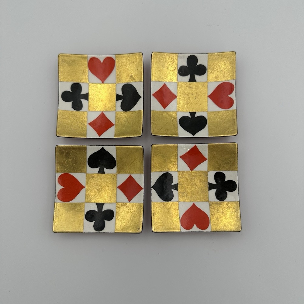 Rare Set of 4 Steinbock Enamel Playing‎ Card Suits Trinket Dish Austria